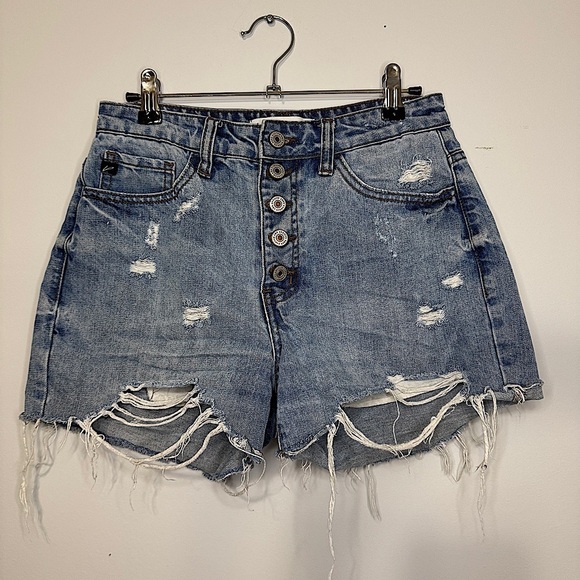 KanCan High Rise Distressed Denim Shorts Button Fly Size Small - Picture 1 of 10